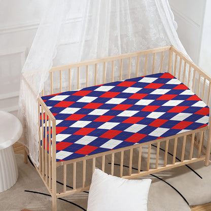 Blue Red And White Argyle Pattern Print Baby Crib Sheet