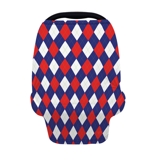 Blue Red And White Argyle Pattern Print Baby Seat Cover