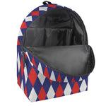 Blue Red And White Argyle Pattern Print Backpack