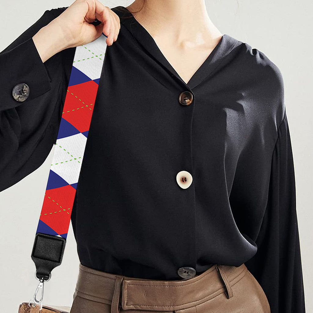 Blue Red And White Argyle Pattern Print Bag Strap