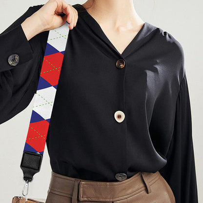 Blue Red And White Argyle Pattern Print Bag Strap
