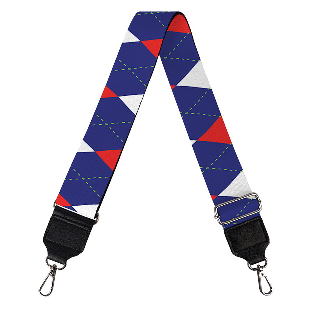 Blue Red And White Argyle Pattern Print Bag Strap