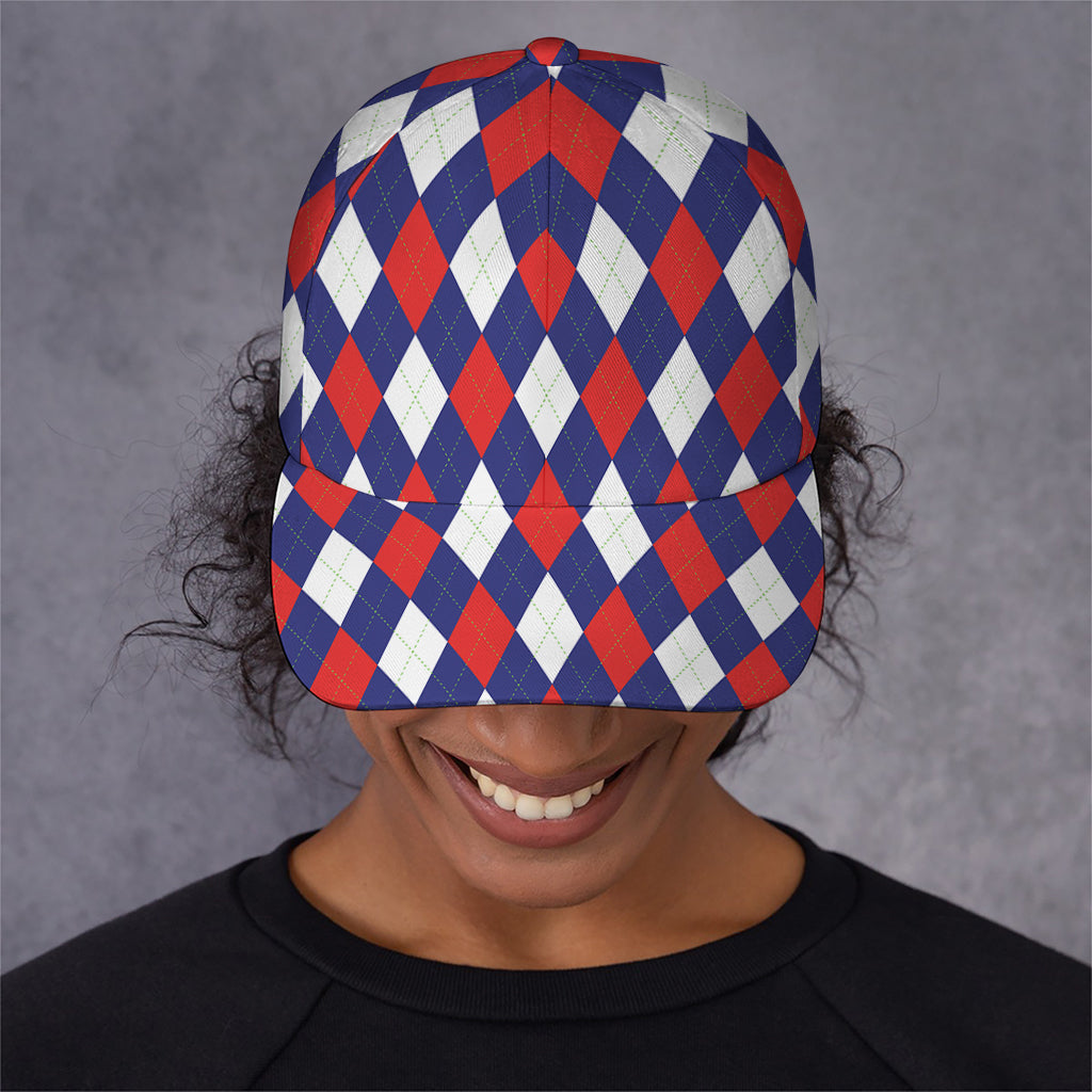 Blue Red And White Argyle Pattern Print Baseball Cap