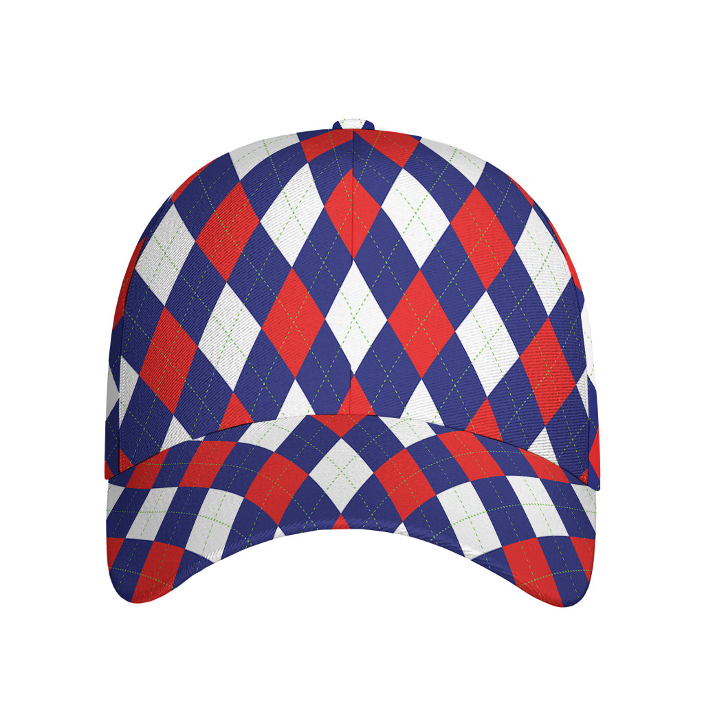 Blue Red And White Argyle Pattern Print Baseball Cap