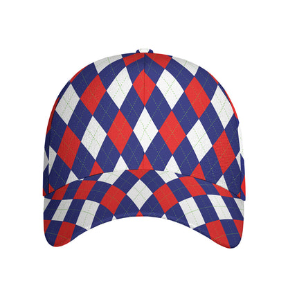 Blue Red And White Argyle Pattern Print Baseball Cap