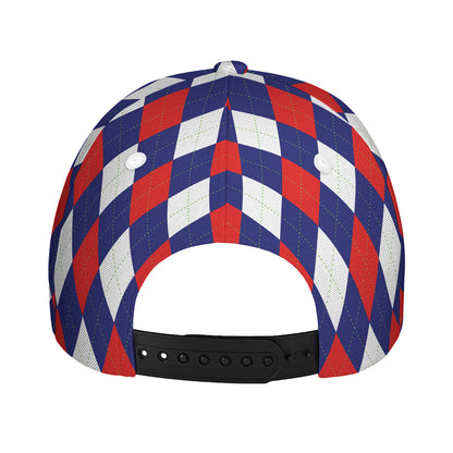 Blue Red And White Argyle Pattern Print Baseball Cap