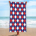 Blue Red And White Argyle Pattern Print Beach Towel
