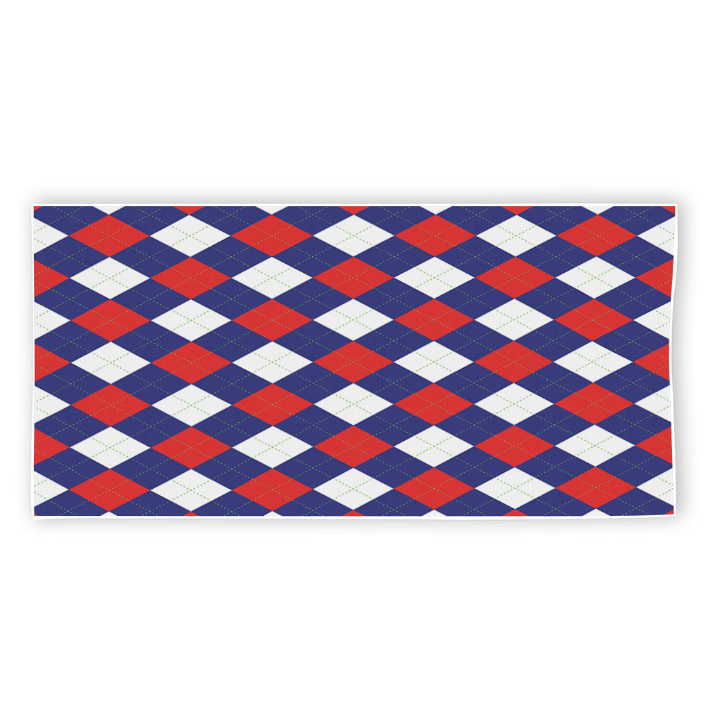 Blue Red And White Argyle Pattern Print Beach Towel