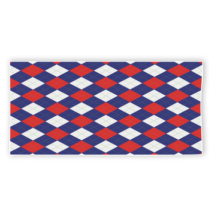 Blue Red And White Argyle Pattern Print Beach Towel
