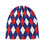 Blue Red And White Argyle Pattern Print Beanie