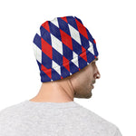 Blue Red And White Argyle Pattern Print Beanie