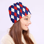 Blue Red And White Argyle Pattern Print Beanie