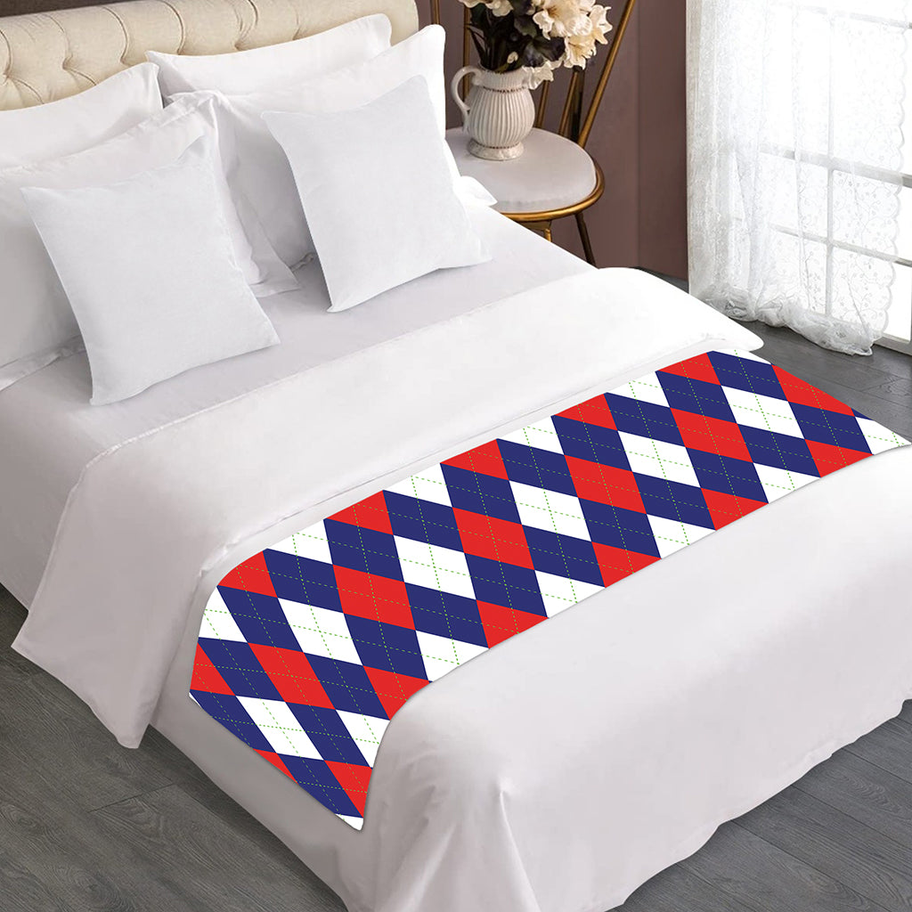 Blue Red And White Argyle Pattern Print Bed Runner