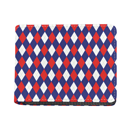 Blue Red And White Argyle Pattern Print Bifold Wallet