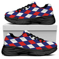 Blue Red And White Argyle Pattern Print Black Chunky Shoes
