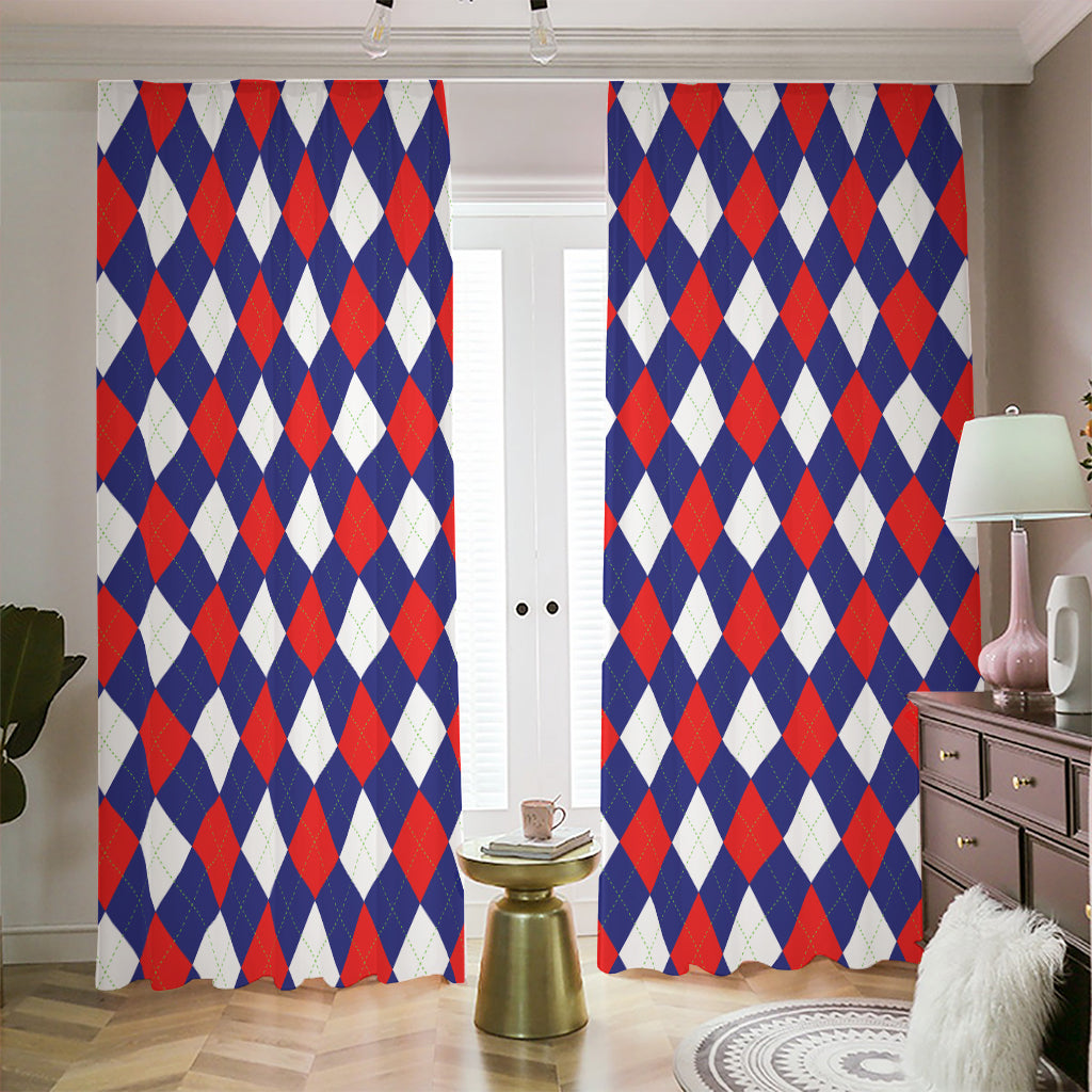 Blue Red And White Argyle Pattern Print Blackout Pencil Pleat Curtains