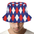 Blue Red And White Argyle Pattern Print Bucket Hat