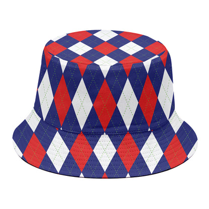Blue Red And White Argyle Pattern Print Bucket Hat