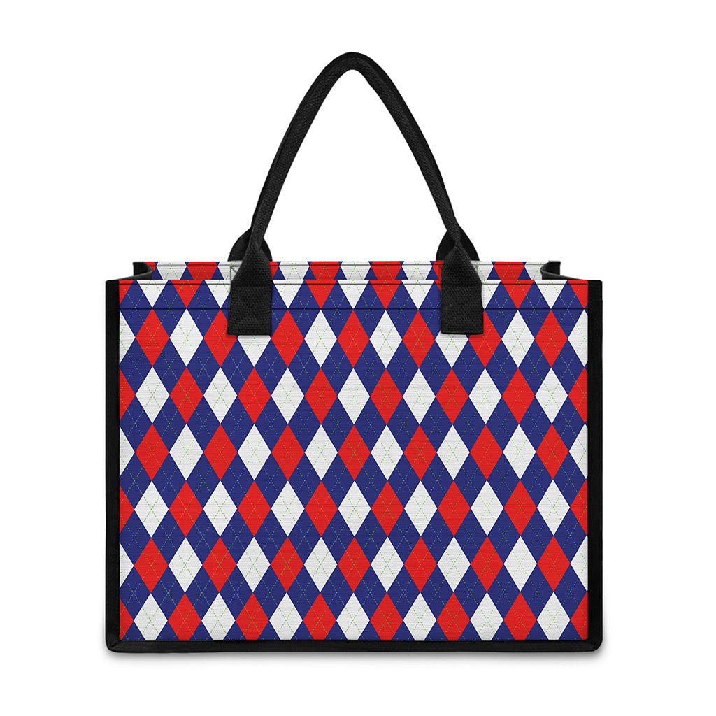 Blue Red And White Argyle Pattern Print Canvas Tote Bag
