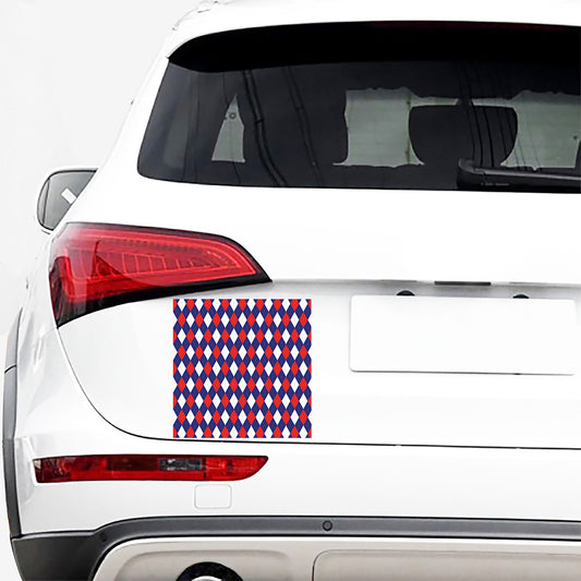 Blue Red And White Argyle Pattern Print Car Sticker