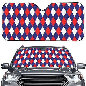 Blue Red And White Argyle Pattern Print Car Windshield Sun Shade