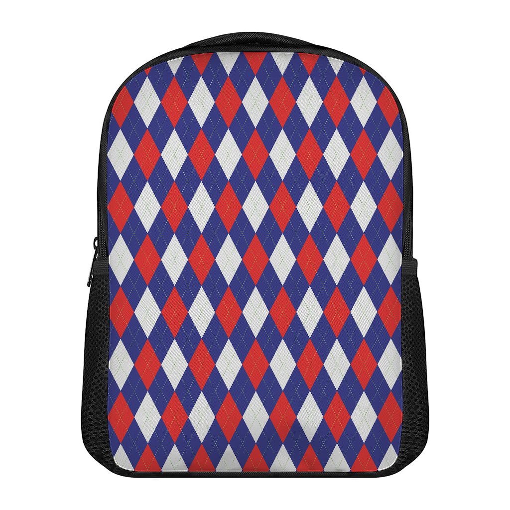 Blue Red And White Argyle Pattern Print Casual Backpack