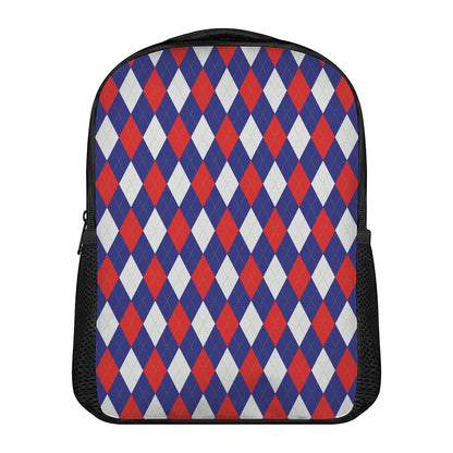 Blue Red And White Argyle Pattern Print Casual Backpack