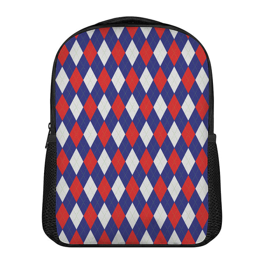 Blue Red And White Argyle Pattern Print Casual Backpack
