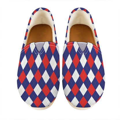 Blue Red And White Argyle Pattern Print Casual Shoes