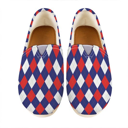 Blue Red And White Argyle Pattern Print Casual Shoes