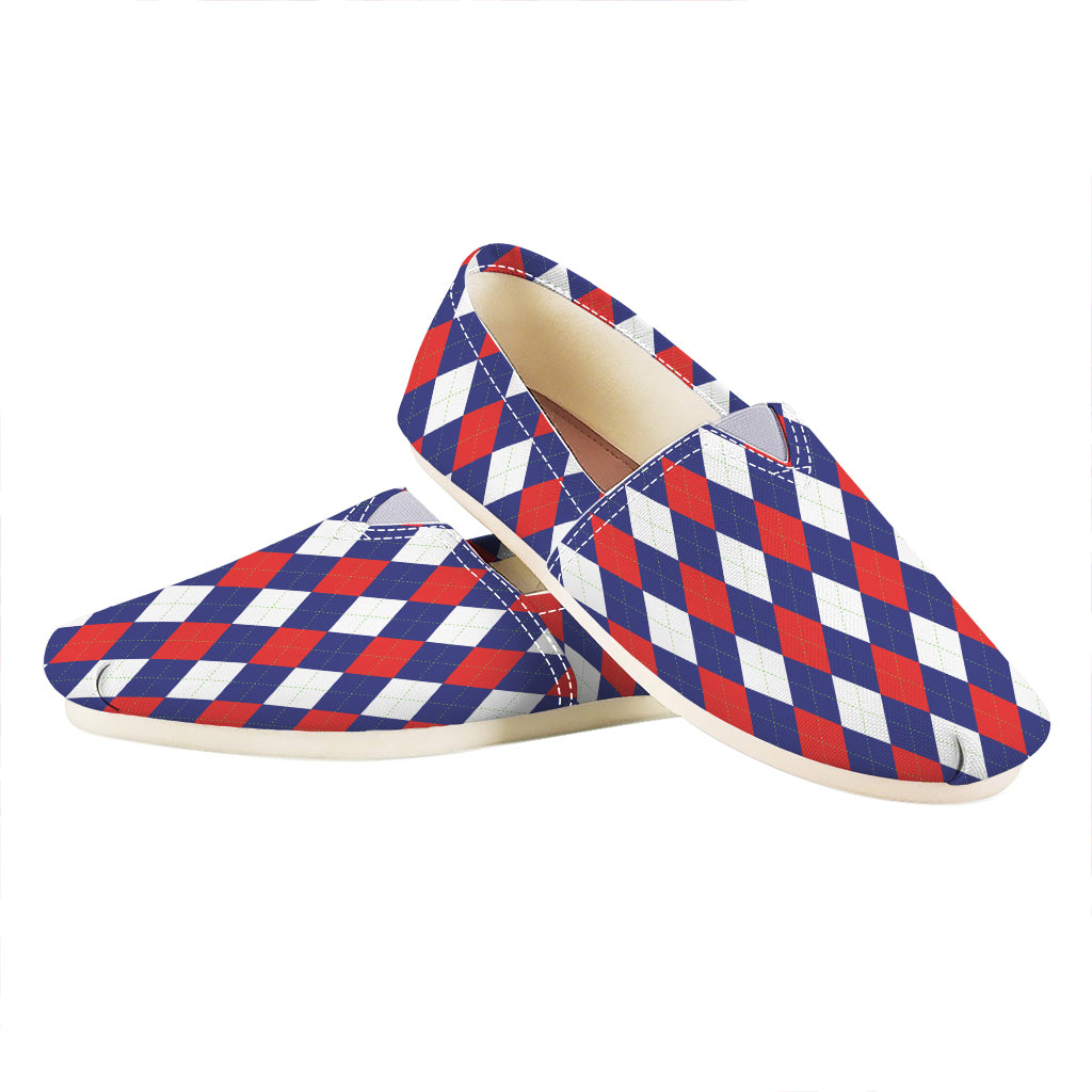 Blue Red And White Argyle Pattern Print Casual Shoes