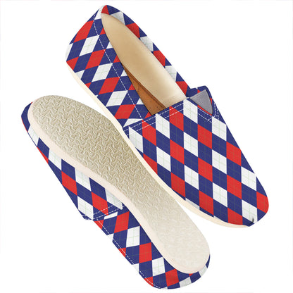 Blue Red And White Argyle Pattern Print Casual Shoes