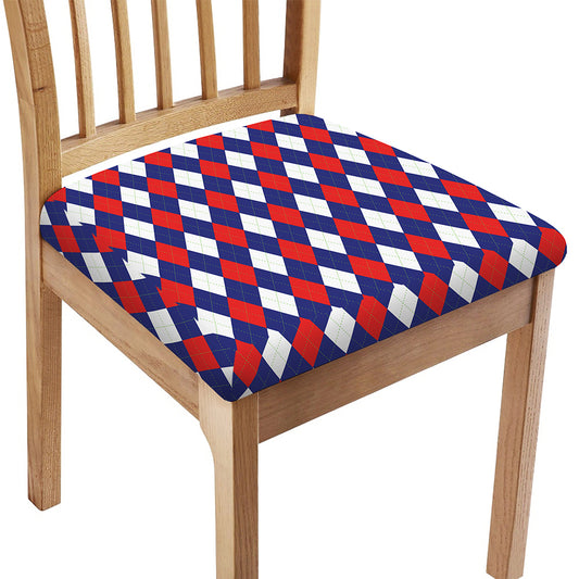Blue Red And White Argyle Pattern Print Chair Cushion Cover