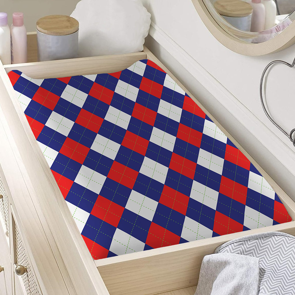 Blue Red And White Argyle Pattern Print Changing Pad Cover