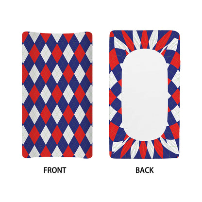 Blue Red And White Argyle Pattern Print Changing Pad Cover