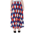 Blue Red And White Argyle Pattern Print Chiffon Maxi Skirt