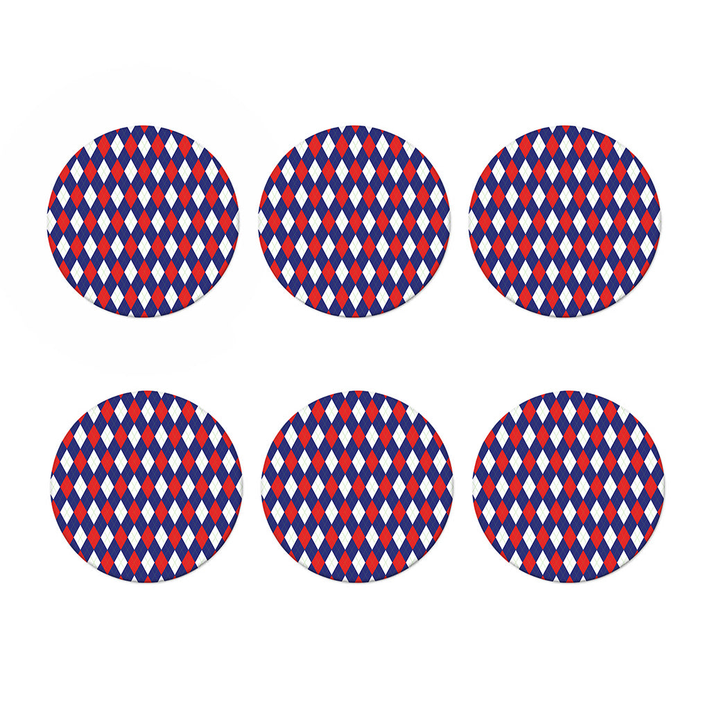 Blue Red And White Argyle Pattern Print Coaster Set