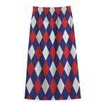 Blue Red And White Argyle Pattern Print Cotton Front Slit Maxi Skirt