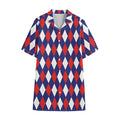 Blue Red And White Argyle Pattern Print Cotton Hawaiian Shirt