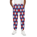 Blue Red And White Argyle Pattern Print Cotton Sweatpants