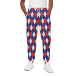 Blue Red And White Argyle Pattern Print Cotton Pants