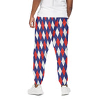 Blue Red And White Argyle Pattern Print Cotton Pants