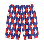 Blue Red And White Argyle Pattern Print Cotton Shorts