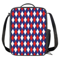 Blue Red And White Argyle Pattern Print Crossbody Lunch Bag