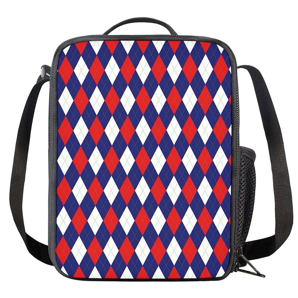 Blue Red And White Argyle Pattern Print Crossbody Lunch Bag