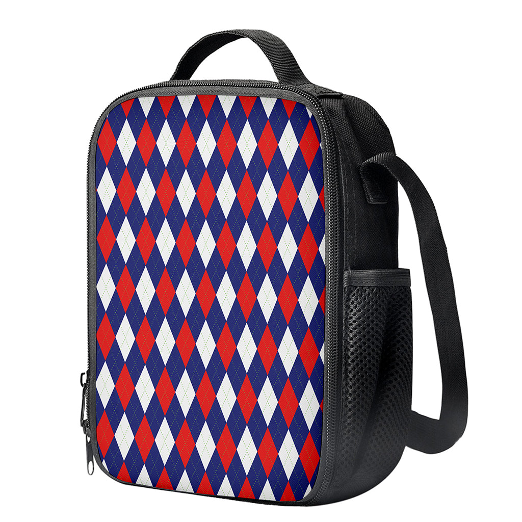 Blue Red And White Argyle Pattern Print Crossbody Lunch Bag