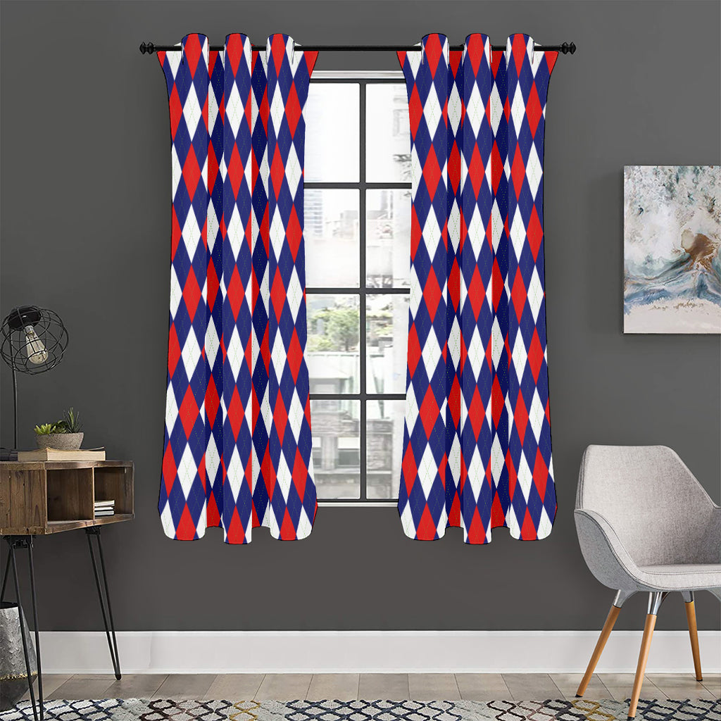 Blue Red And White Argyle Pattern Print Curtain