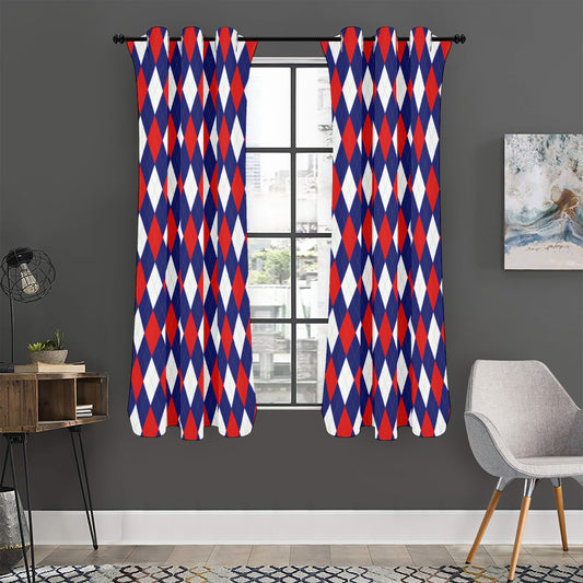 Blue Red And White Argyle Pattern Print Curtain