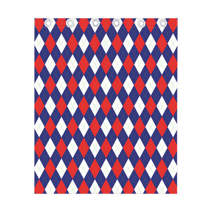 Blue Red And White Argyle Pattern Print Curtain