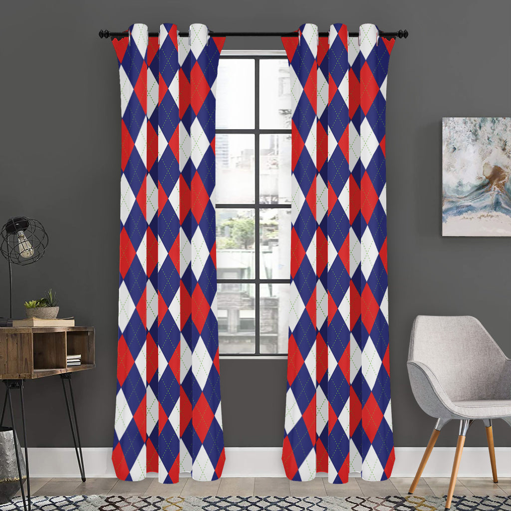 Blue Red And White Argyle Pattern Print Curtain